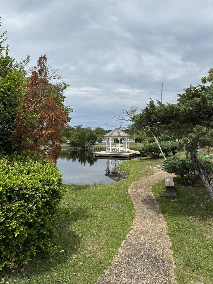 Path leading to the gazebo on the pond at Frisco Mini Golf